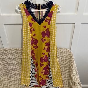 Matilda Jane Women's Golden Key Swing Dress with Pockets Yellow Blue Size XS